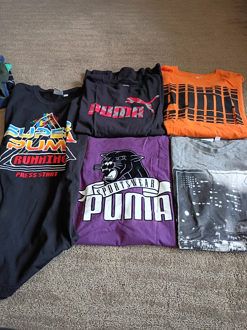 Puma Men's  Small Mixed Graphic Tee Bundle - Purple, Black, Orange, Gray